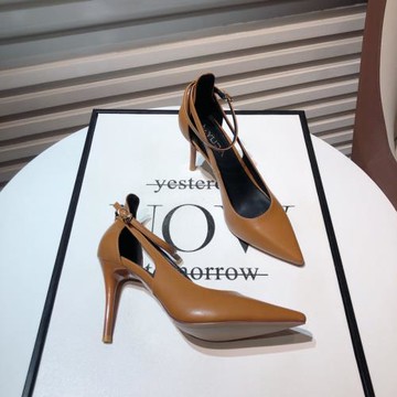 歐美時尚新款性感顯瘦鏤空一字扣帶尖頭高跟鞋OL黑色細跟職業女鞋