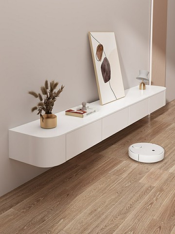 懸空電視柜實木壁掛式巖板臥室客廳奶油風小戶型白色懸浮電視機柜/電視櫃/懸浮櫃/儲物櫃/收納櫃/置物櫃/掛壁櫃