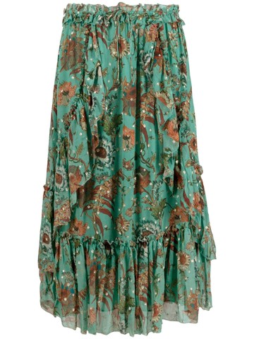 Ulla Johnson - Justine floral-print midi skirt - women - Silk/Metallized Polyester/Polyester - 4 - Green