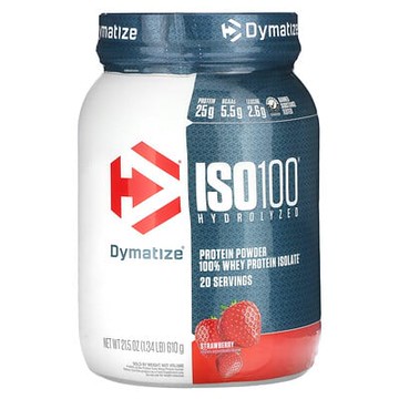 Dymatize, ISO100® Hydrolyzed，全分離乳清蛋白，草莓味，1.34 磅（610 克）
