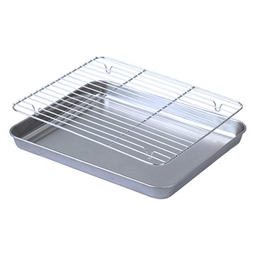 E.dot 不鏽鋼瀝油架烤盤 28.5x23x2.5cm 430不鏽鋼盤子 304不鏽鋼架子  不鏽鋼原色  1個