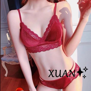 Xuan♥本命年內衣 新款 法式三角杯內衣 無鋼圈集中深V爆乳內衣 小胸集中爆乳收副乳無痕套裝 保暖內衣 流行內衣