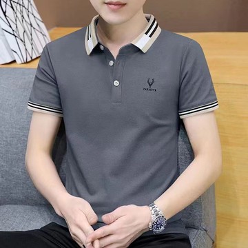 素色透氣上衣 POLO衫上衣 短袖 打底衫 夏天男士短袖男翻領休閒帶領POLO衫中青半袖 韓版男裝 春夏秋男裝 春夏裝