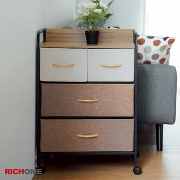 RICHOME 日式四抽櫃(附輪) 移動櫃 抽屜衣物收納 梳妝台邊櫃 床頭櫃 邊櫃 抽屜櫃 床頭收納櫃 DR266