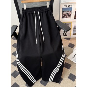 三條杠闊腿彎刀褲男女美式復古重磅百搭寬松衛褲夏季運動休閑長褲
