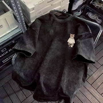 【Veee】100%纯棉 夏季新款 水洗黑顯瘦 夏天衣服女 正韓上衣 ins風衣服 純棉 t恤 休閒上衣  顯瘦美式復古