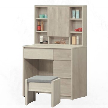 文創集 路凱雙色2.7尺開合式鏡面化妝台/鏡台組合(含化妝椅)-81x40x138cm免組