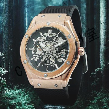 名表知名設計師設計 【Forsining/富西尼】男士全自動機械表 矽膠帶鏤空透底男士自動上鍊手錶 夜光指針【亞德機械五金家居】