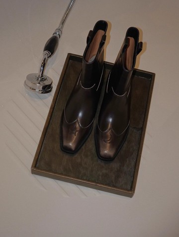 星星月亮 非對稱美拉德西部短靴 手工製