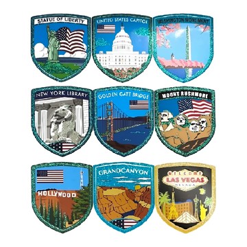 A-ONE 美國旅遊玻璃靜電貼紙 Set 國家地標系列 防水專業印刷 9張  1組  6 x 7.5cm