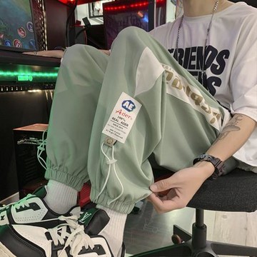 冰絲運動褲男夏季薄款ader高街潮牌束腳寬松oversize垂感休閑褲子