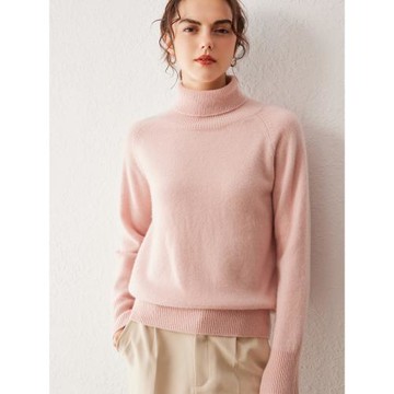 2024冬新款高領羊絨衫女3股加厚100%純山羊絨插肩慵懶風針織毛衣