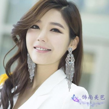 歐美時尚奢華韓國個性流蘇金水鉆夸張新娘長款大耳環氣質性感耳釘