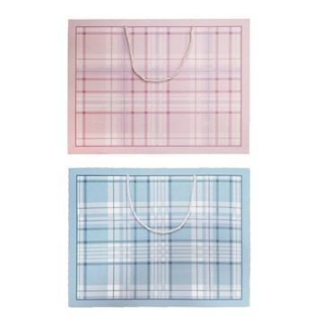 簡單生活 經典格紋禮物提袋(特大寬底)-粉/藍