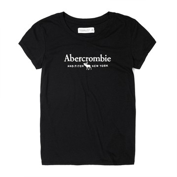 A&F 經典刺繡文字麋鹿圖案短袖T恤(女)-黑色