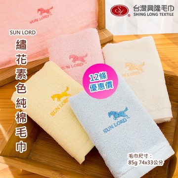隆馬繡花純棉素色毛巾(12條毛巾組)【台灣興隆毛巾專賣】100%純棉 家用暢銷款