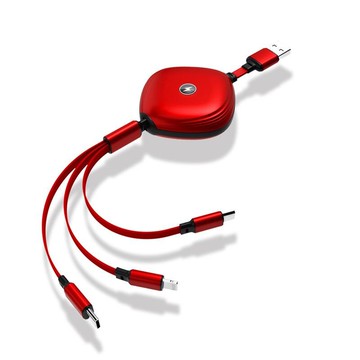 中國結單邊拉一拖三數據線伸縮三合一充電線創意定制禮品企業logo