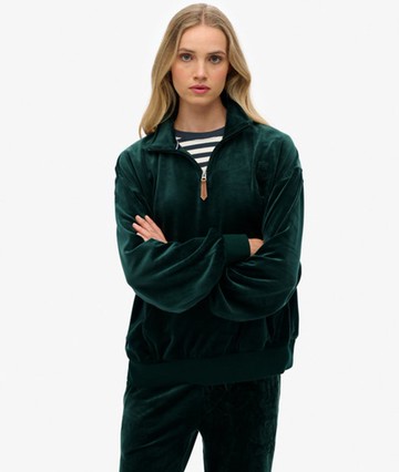 Superdry Women's Country Club Velour Quarter Zip Green Size: 4