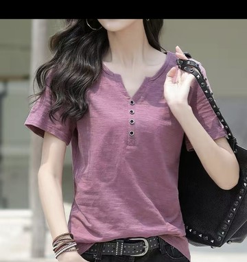 V領扣短袖上衣 短袖t恤 女裝 女上衣 女裝 衣服 寬鬆上衣 韓版t 可愛t恤 美式t恤 夏季女裝 修身【台灣現貨】 治裝激推