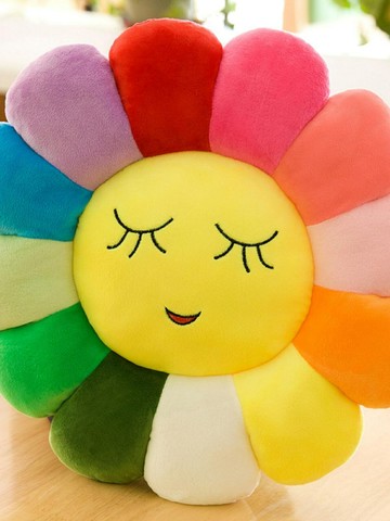 太陽花坐墊抱枕靠墊禮物玩具毛絨玩具學生花朵圓形可愛瞇瞇眼女孩（45cm以上的商品麻煩客人選擇宅配哦，謝謝）