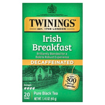 Twinings, 全紅茶，愛爾蘭式早餐，脫因，20 茶包，1.41 盎司（40 克）