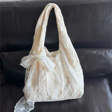 【店鋪熱銷】韓系小清新蕾絲花朵帆布包女2025新款大容量單肩托特