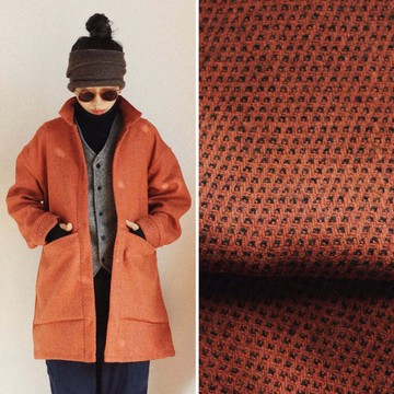 義大利橘黑色 大口袋中性風衣外套 編織肌理粗紡羊毛面料