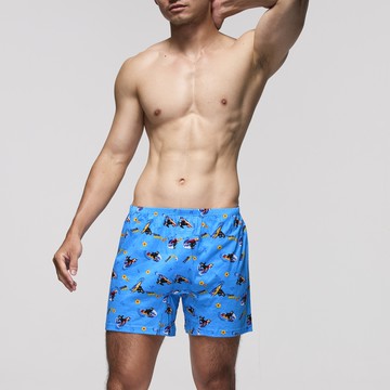 DADADO-浪得雄風 M-3L印花四角男內褲(藍) 天然絲光棉-吸濕排汗-GHQ421BU