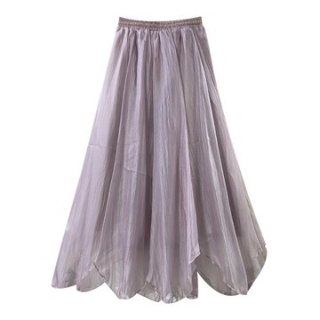 法式紫色歐根紗半身裙女2025春夏高腰顯瘦不規則小個子a字長裙113