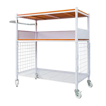 dayneeds 日需百備 烤漆三層架廚房收納推車 含工業輪  白色 + 柚木  1個