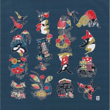 京都風呂敷包巾-芹澤圭介 二四巾-文字入四季文(紺)