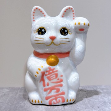【白晶億両】日本清水燒招財貓 | 花結晶 白 億万両 左 特小