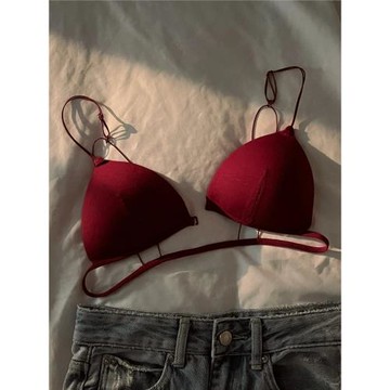 本命年紅色內衣女結婚新娘薄款三角杯小胸聚攏美背前扣法式文胸罩