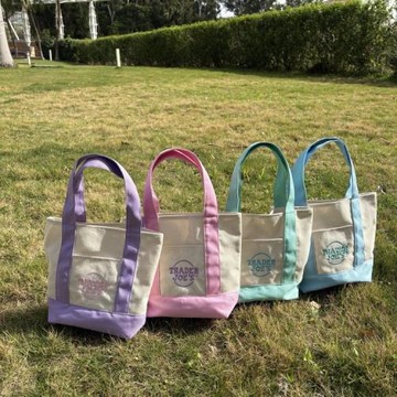 Trader joes包缺德舅拼色刺繡大容量購物袋帆布袋休閑手提單肩包