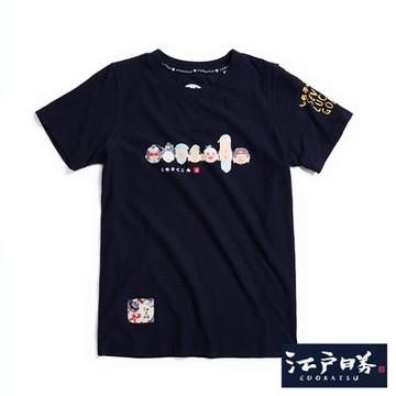 江戶勝 女裝 七福神人頭短袖T恤-丈青色