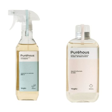 Puréhous 居家清潔噴霧+ 地板清潔液 2入組 濃縮液 映日橙柚*1+噴霧 晨曦竺伴*1
