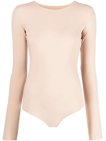 MM6 Maison Margiela - round-neck long-sleeve bodysuit - women - Elastane/Polyamide - XS - Neutrals