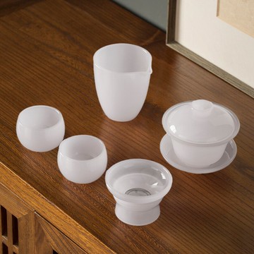 月光白功夫茶具套裝辦公室高級整套現代簡易蓋碗泡茶工具小套禮品