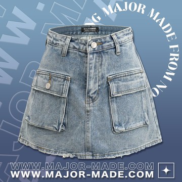 雙口袋厚實牛仔裙褲