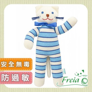 Freia 烏克蘭針織手工安撫娃娃-動物-藍白貓咪 F001-0016
