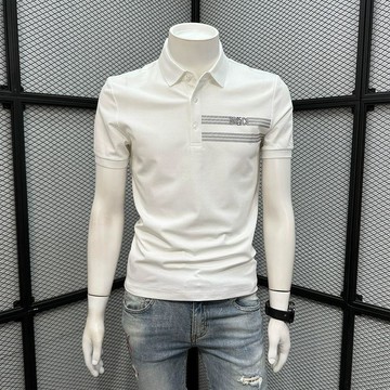 男士大尺碼POLO衫 商務休閒短袖上衣 條紋時尚POLO衫男短袖恤夏季25新款休閒半袖潮流潮牌修身上衣0809