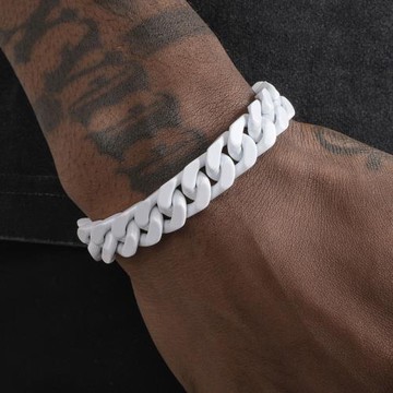 GRGR原創白色古巴手鏈男女覆層嘻哈情侶款鈦鋼手飾潮流古巴鏈首飾