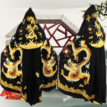 七彩梨園新款戲曲京劇豫劇演出皇帝將軍繡龍披風黑色變臉斗篷風帽