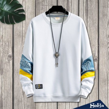 HeHa-袖臂配色圓領大學T 五色