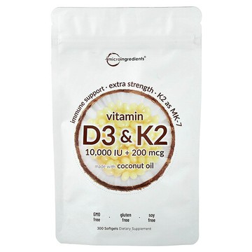 Micro Ingredients, 維生素 D3 和 K2，300 粒軟膠囊