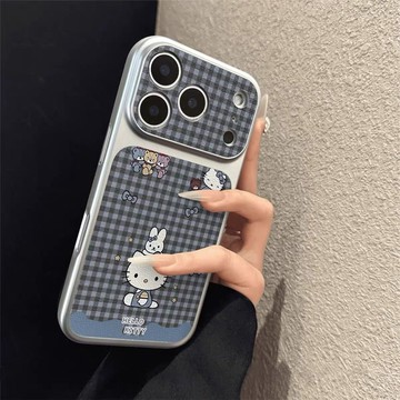 小羊皮藍格子小貓iPhone蘋果17/18 防摔15/16防護14/13保護殼12/11手機殼 潮