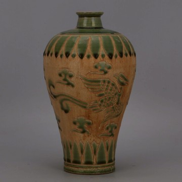 宋 吉州窯綠釉鳳紋雕刻梅瓶 仿出土瓷器古玩古董全手工家居裝飾