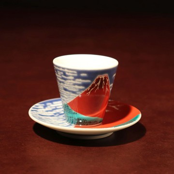 九谷燒 緣起豬口杯 豆皿 套組 - 赤富士