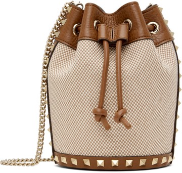 Valentino Garavani 棕色迷你 Drawstring Rockstud 水桶包