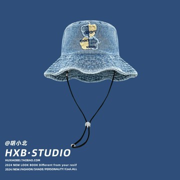 韓版可愛小熊刺繡漁夫帽女春秋出游遮陽顯臉小素顏百搭防曬盆帽子